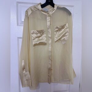 Sheer Yellow Blouse with Satin Accents